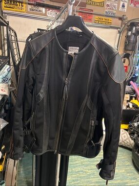 Harley-Davidson Black Leather Jacket with Orange Trim